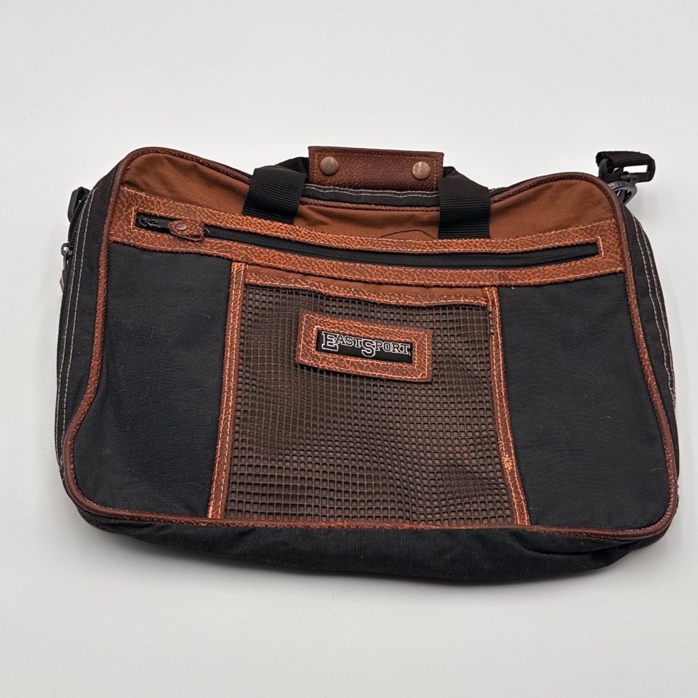 Vintage Eastsport Laptop Messenger Bag Black Brown Canvas Tech Briefcase 90s